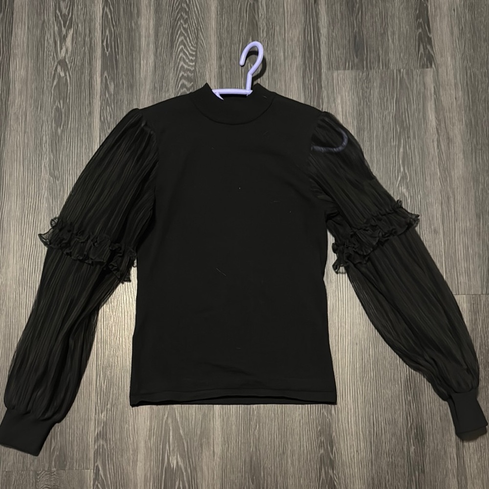 Black Long Sleeve Sweater with Ruffled Details